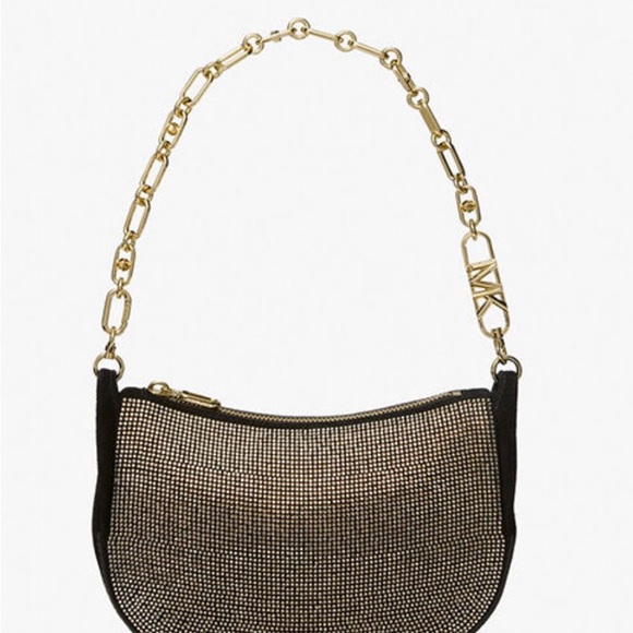 Michael Kors Kendall Sm bracelet pouchette leather gold NWTs black rhinestones - Picture 2 of 9